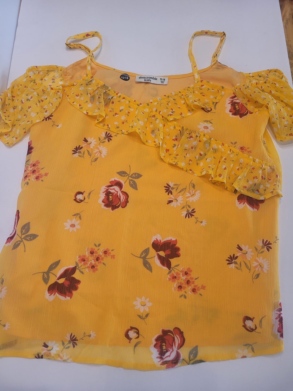Abercrombie & Fitch Yellow Floral Ruffle Cold-Shoulder Camisole
